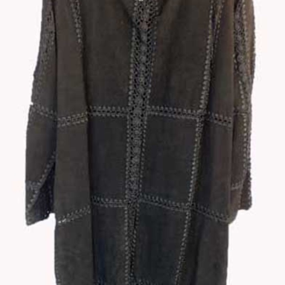 JACKET, SUEDE, MISSES 16, DARK BROWN, ADDITION ELLE, TUNIC LENGTH, CROCHET OPENW - Picture 3 of 8